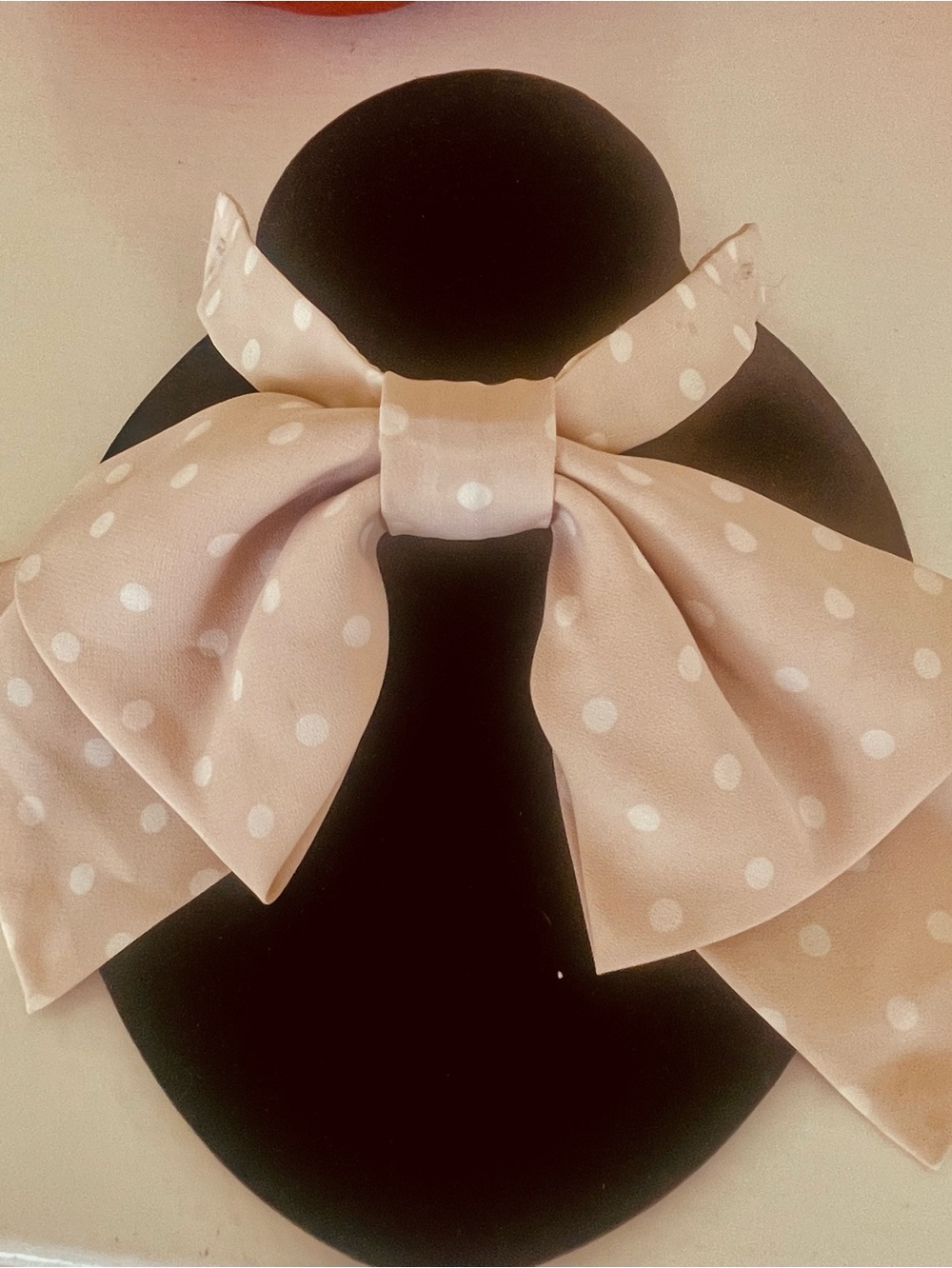 Removable Bow for Blouse  Beige with White Polka Dots Vintage